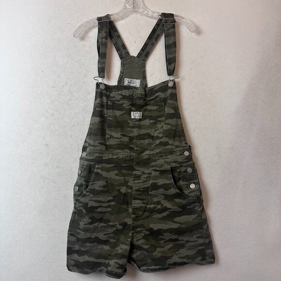 Levi's Strauss Women's 90s Two Horse Camo Overall Shorts Jumpsuit size large - Picture 1 of 7